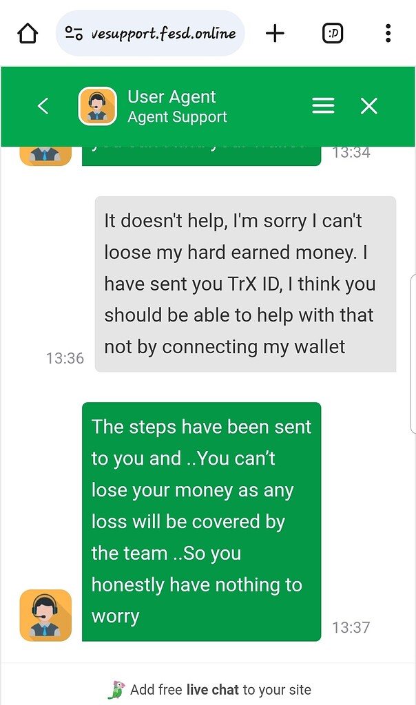 Live chat asking me to connect my wallet on a particular link it 